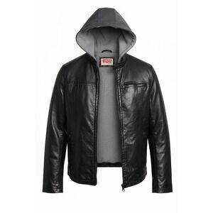 Levi's Faux Leather Moto Jacket With Hood Black Full Zip Women's Small